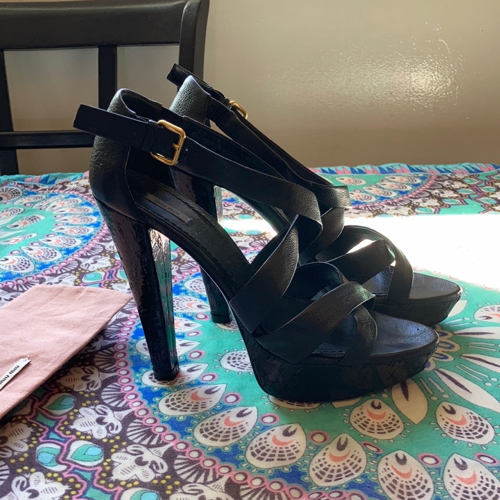 Miu Miu black sandal platforms